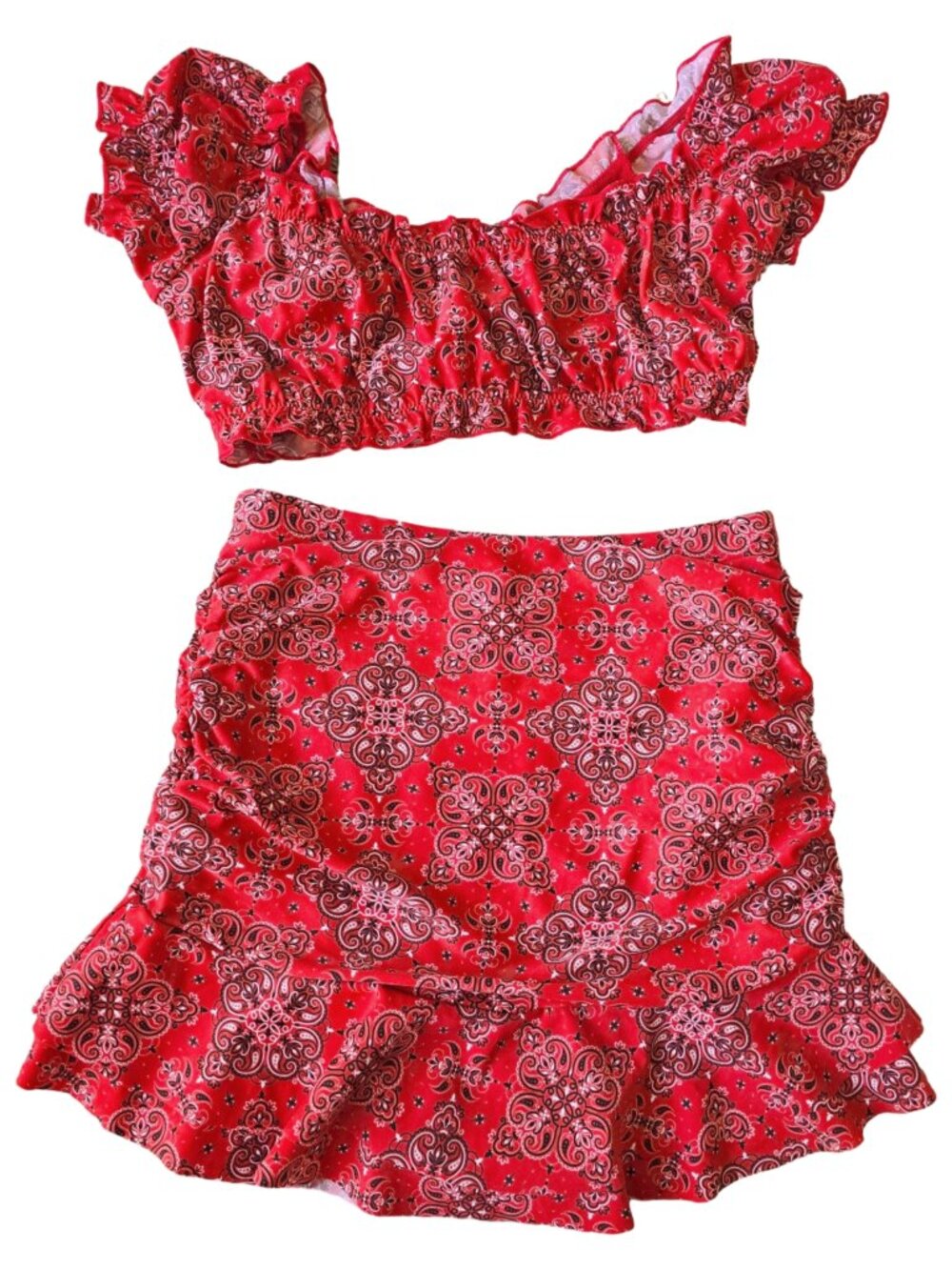 Unique Vintage NWT Size M Red Bandana Print Alice Swim Skirt & Top Two Piece - Picture 4 of 8